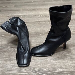 NEW Zara Black Leather Zip-up Heel Boots size 39 (US 8)
